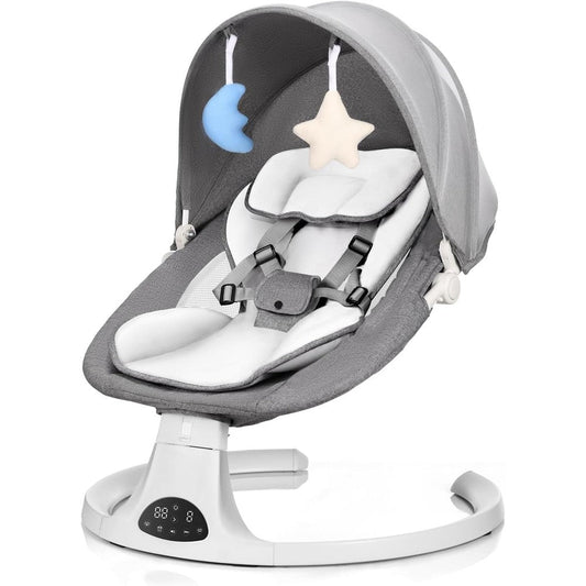 Dearest Baby portable infant swing front view in grey