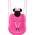Delta Children Minnie Mouse 2-In-1 Outdoor Swing front view featuring pink bucket seat and character silhouette