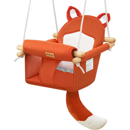 AskCat wooden fox themed baby swing front view