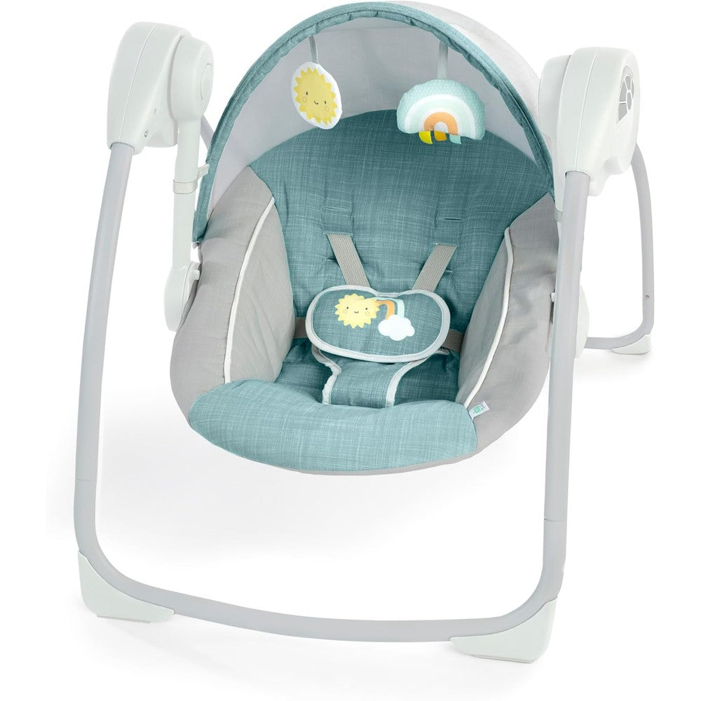 Ingenuity Sun Valley Canopy Portable Baby Swing front view in grey