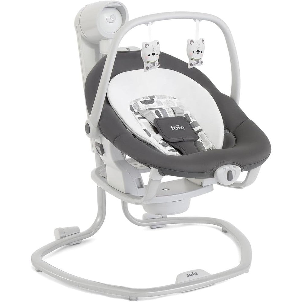 Joie Miso 2-In-1 Baby Swing And Rocker in Logan front view showing the frame and seat
