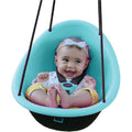 Swurfer Kiwi Toddler Swing front view showing blue ergonomic foam-lined shell.