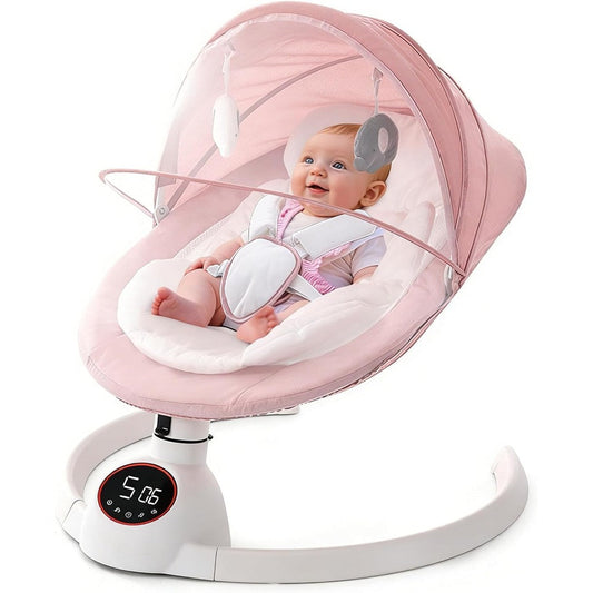 Soobaby electric baby swing front view in hot pink for infants