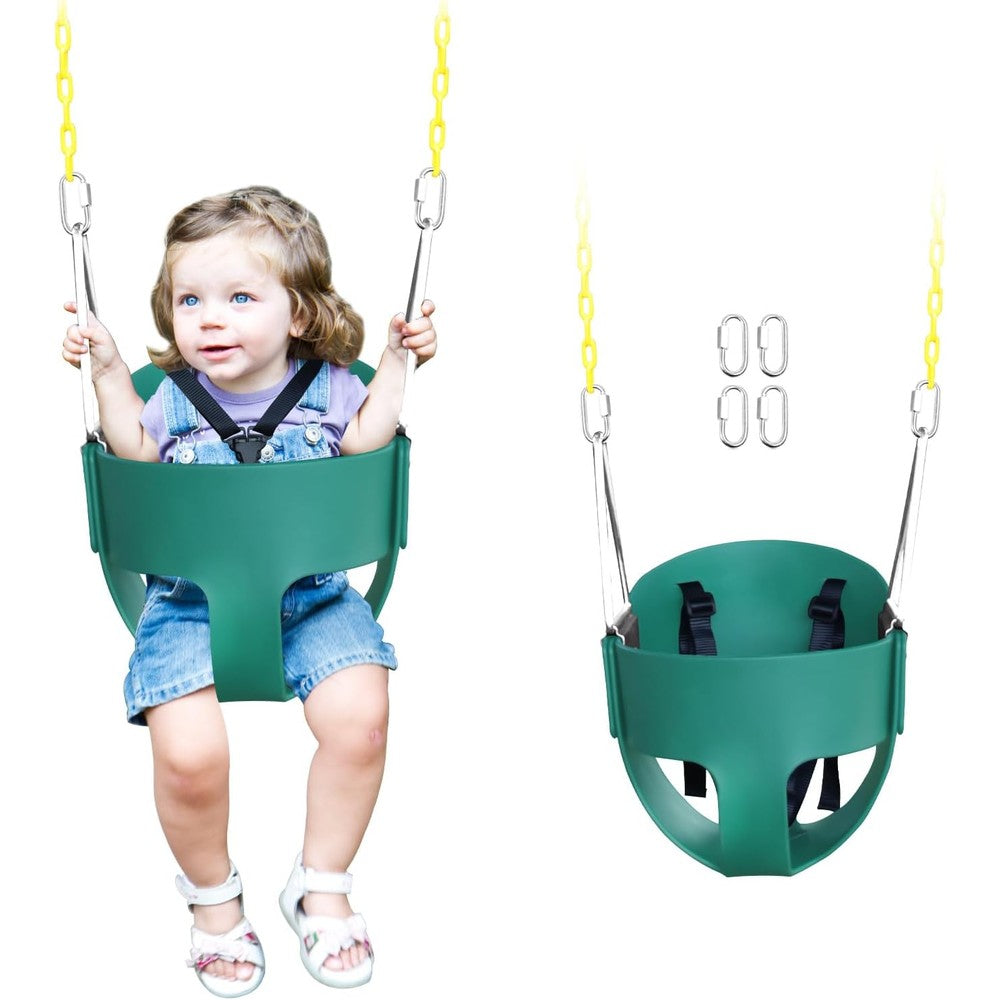 Aobote green high back full bucket toddler swing seat front view