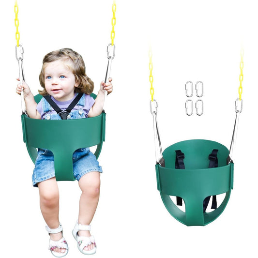 Aobote green high back full bucket toddler swing seat front view