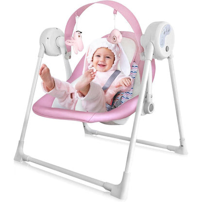 Riviplou SpaceSaver ultra-compact portable infant swing in pink front view