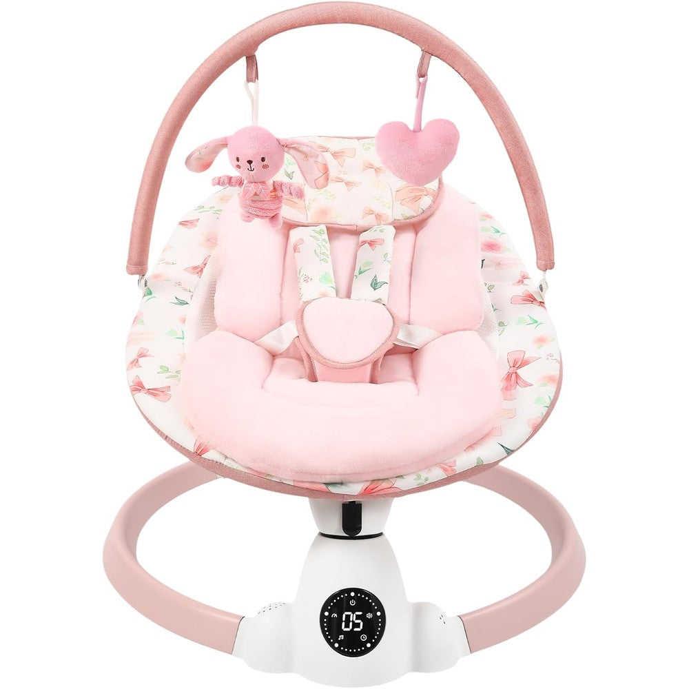 Suihuooo portable electric baby swing front view in pink floral