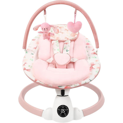 Suihuooo portable electric baby swing front view in pink floral
