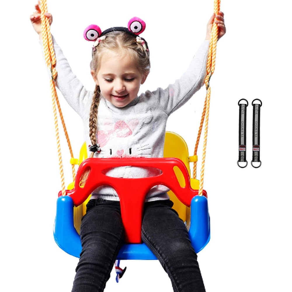 RedSwing 3-In-1 Baby Swing Seat Blue front view showing safety T-bar