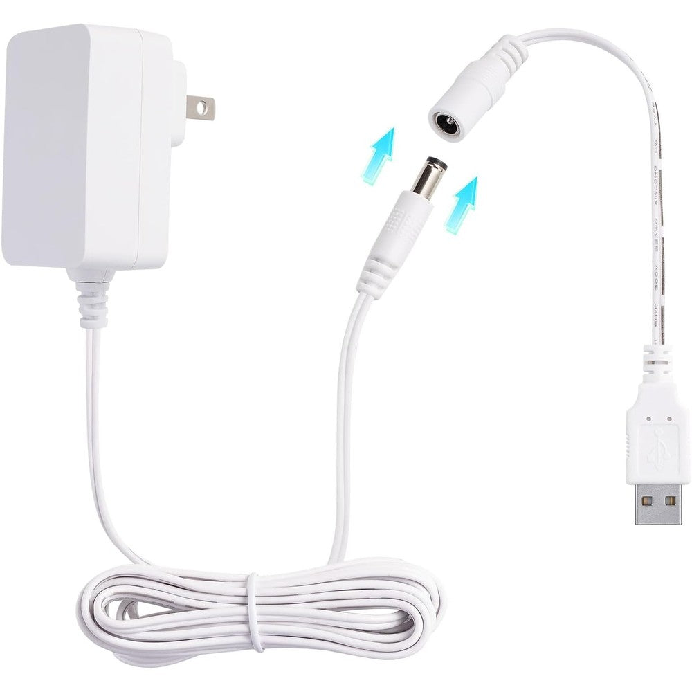Csdwell baby swing power cord front view showing USB-A connector and wall adapter.