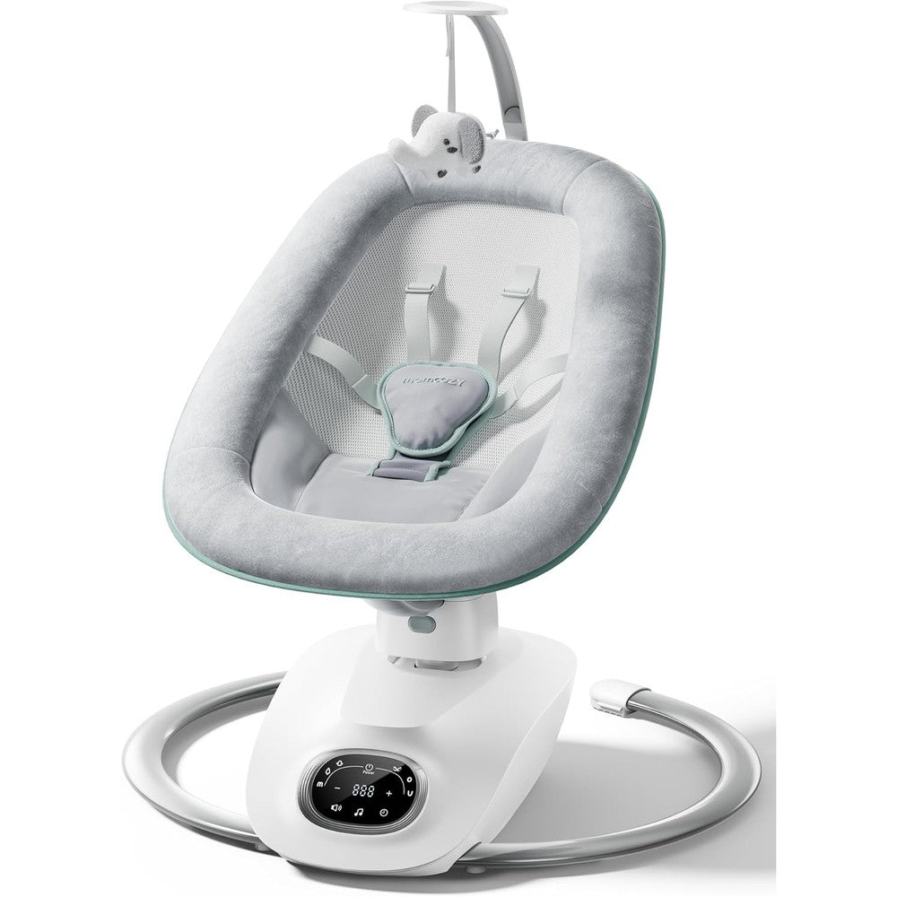 Momcozy CocoSway Electric Baby Swing front view in grey