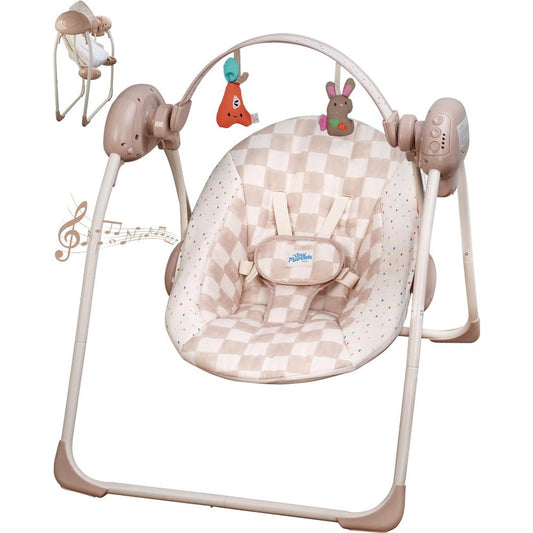 Tiny Marvels portable baby swing in sander checker print front view