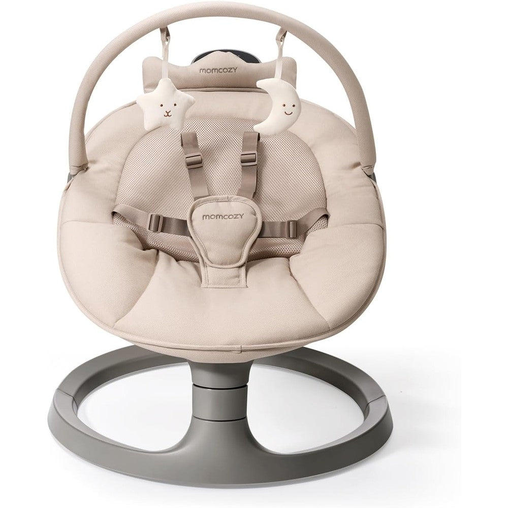 Momcozy 2-In-1 Electric Baby Swing front view in khaki color
