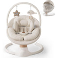 Fasonbaby electric baby swing front view with beige cushion and toys