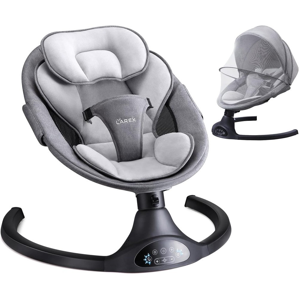 Larex electric infant swing portable baby rocker front view in black