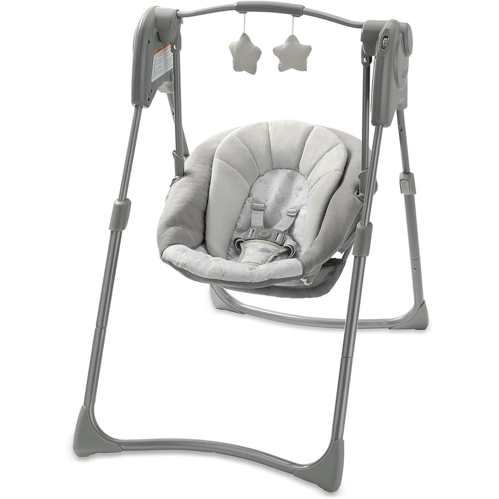 Graco Slim Spaces Compact Baby Swing in Reign pattern front view