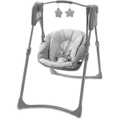 Graco Slim Spaces Compact Baby Swing in Reign pattern front view