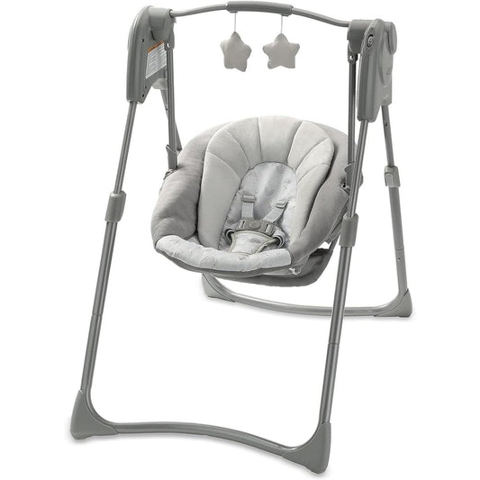 Graco Slim Spaces Compact Baby Swing in Reign pattern front view