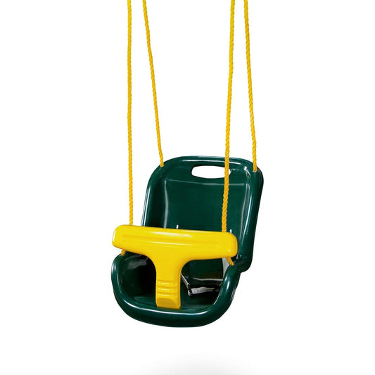 Gorilla Playsets high back infant swing in green with yellow T-bar front view