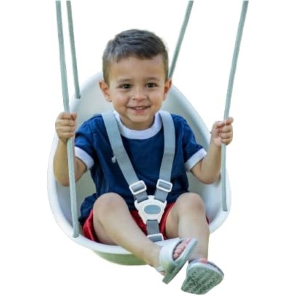 Swurfer Coconut Toddler Swing front view showing the ergonomic white seat.