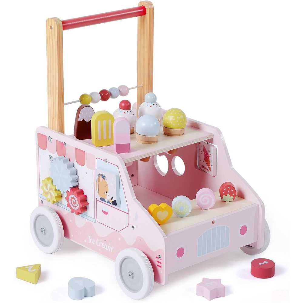 Labebe wooden baby walker ice cream cart front view