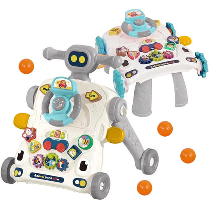 Asou 3-in-1 baby walker grey front view interactive learning center