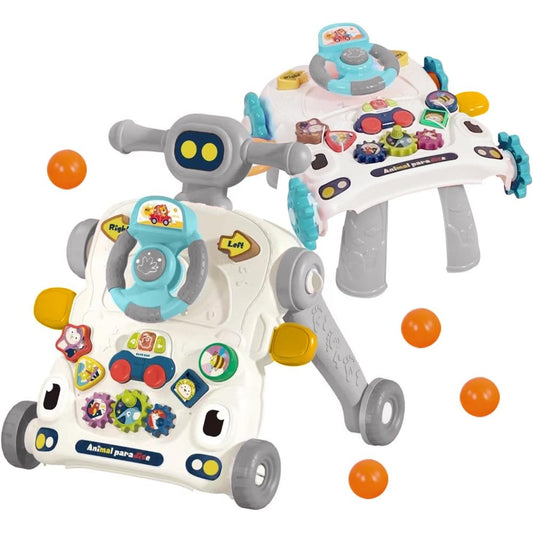 Asou 3-in-1 baby walker grey front view interactive learning center