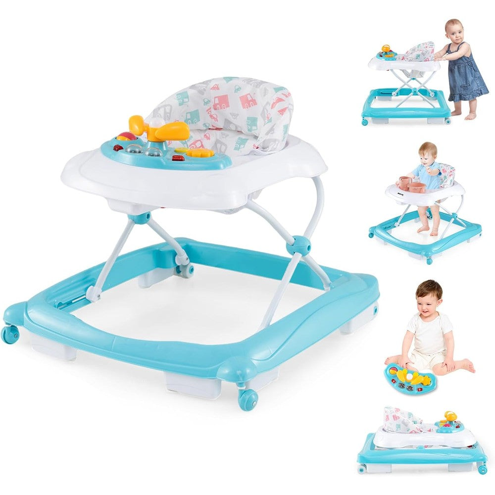 Baby Joy 4 in 1 foldable activity walker front view light blue