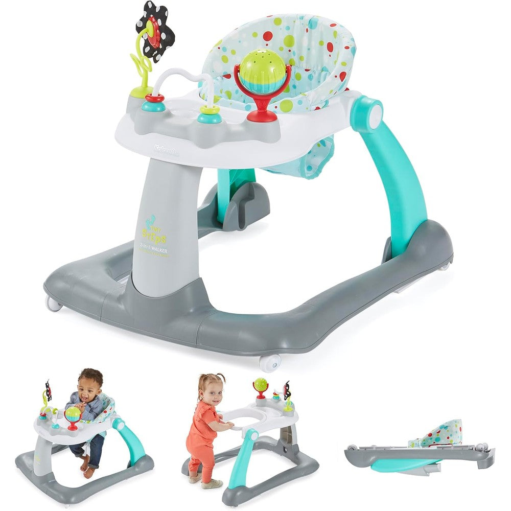 Kolcraft Tiny Steps 2 in 1 baby walker front view in Bubbles design