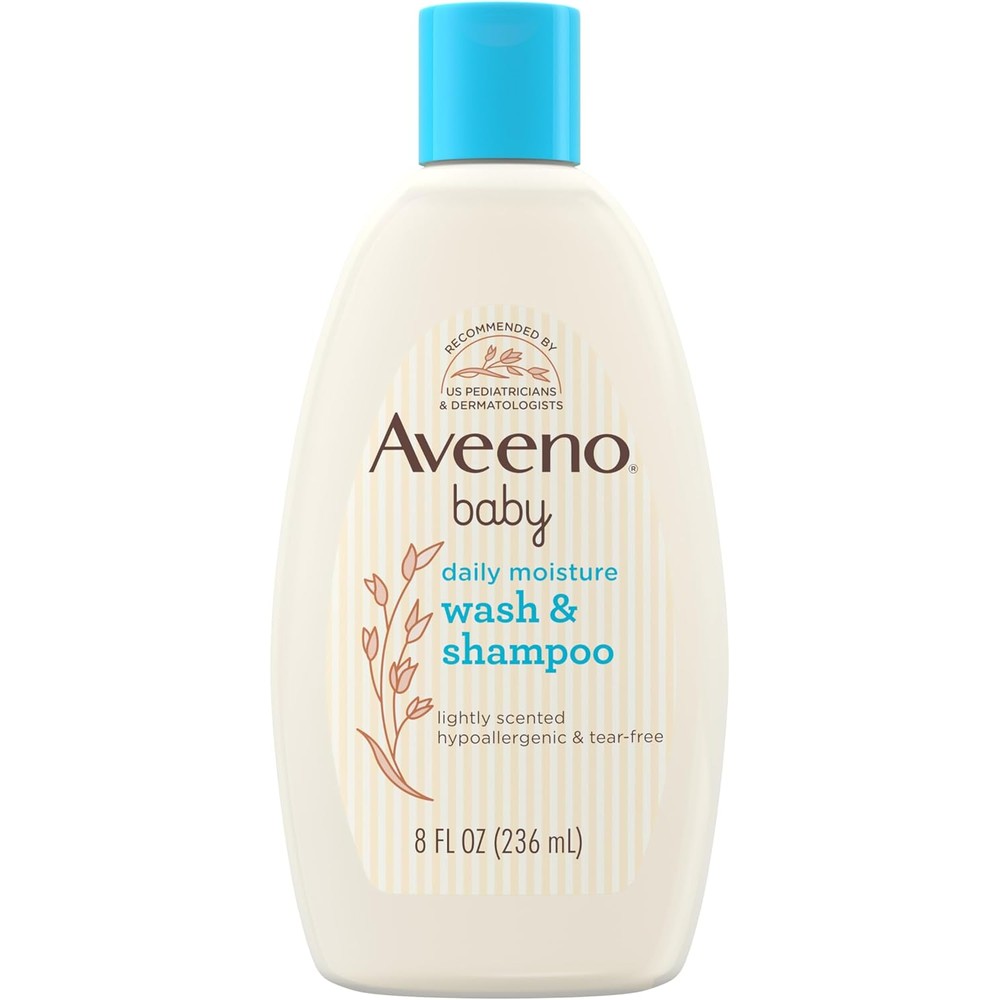 Aveeno Baby Wash & Shampoo tear-free cleanser bottle