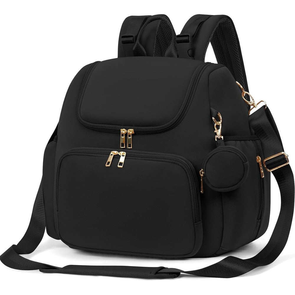 Cei-Cei neoprene diaper bag backpack front view in black