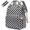 Yusudan checkered diaper bag backpack front view with stylish pink pattern