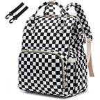 Yusudan checkered diaper bag backpack front view with stylish pink pattern
