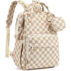 Fufazfo corduroy diaper bag backpack checkered brown front view