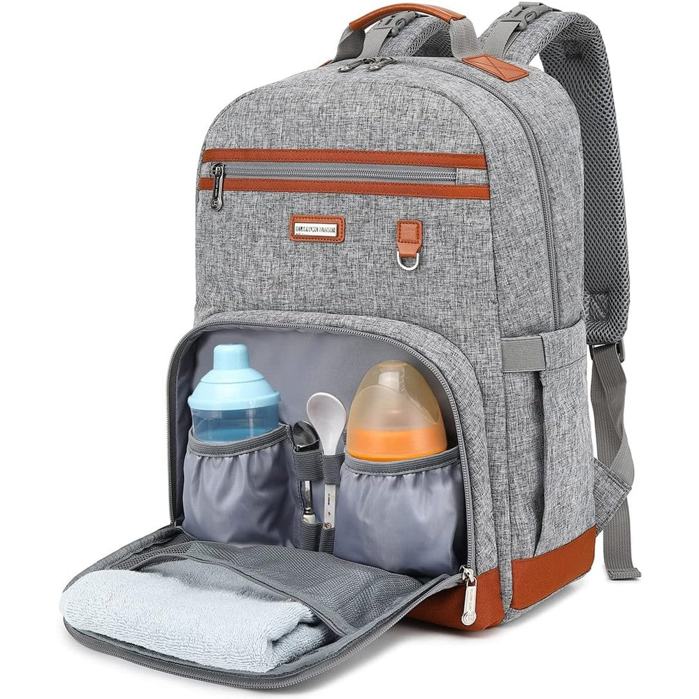 Billiton Mashi diaper bag backpack front view in grey