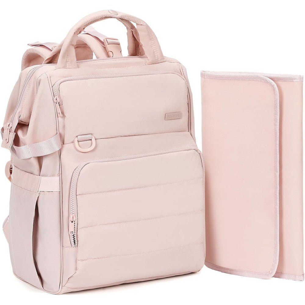 Belalife baby diaper backpack bag front view in pink