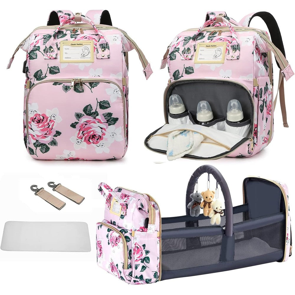 GurZinn diaper bag backpack front view in premium pastel pink showing insulated front pockets