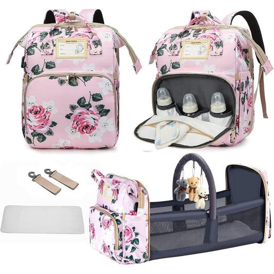GurZinn diaper bag backpack front view in premium pastel pink showing insulated front pockets