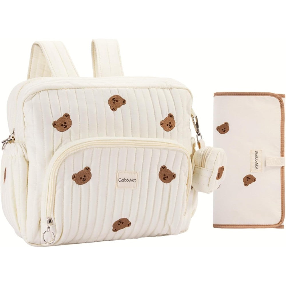 GOBABYMART Diaper Bag Backpack front view in medium beige bears pattern
