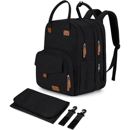 Qualyphant extra large twin diaper bag backpack front view in unisex black style