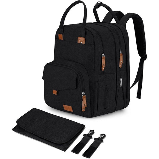 Qualyphant extra large twin diaper bag backpack front view in unisex black style