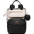 BabbleRoo diaper bag front view in apricot and black colorway