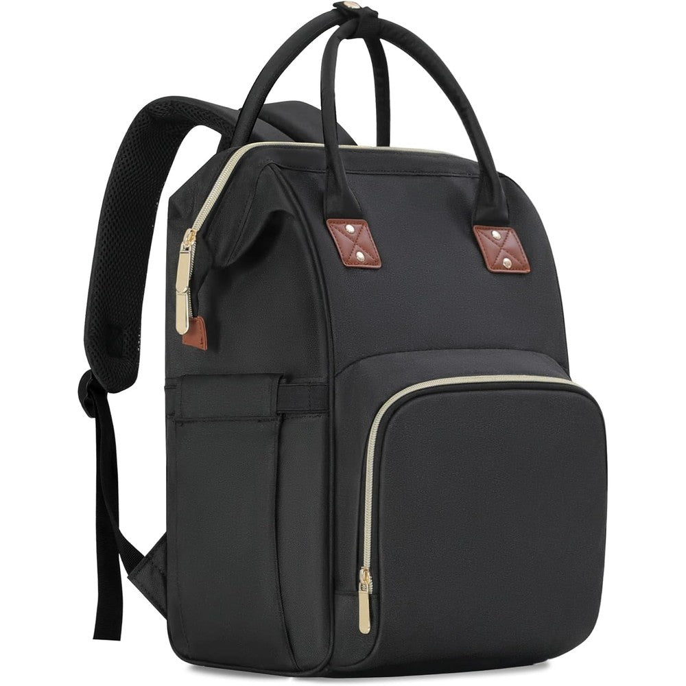 Femuar diaper bag backpack front view in dark black showing sleek design