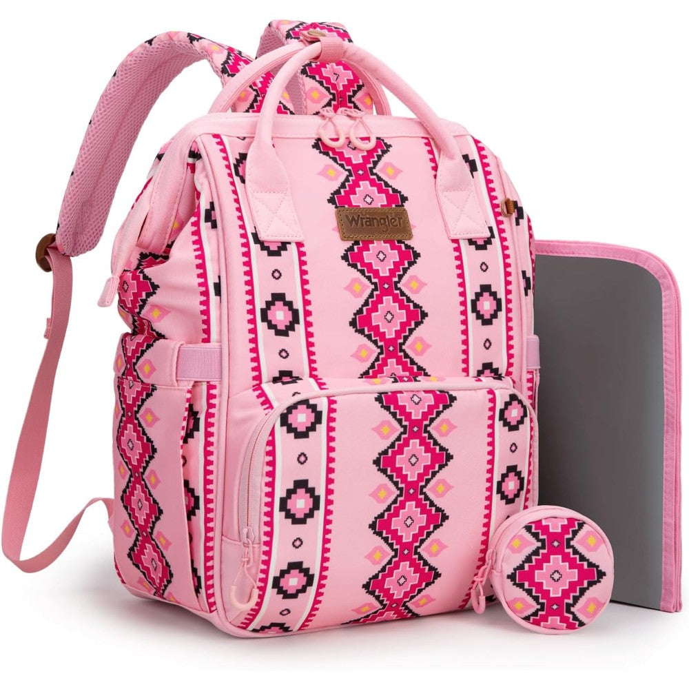 Montana West Wrangler diaper bag backpack front view showcasing Aztec print