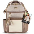 Itzy Ritzy Boss Plus diaper bag backpack front view in Vanilla Latte