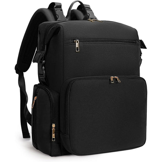 CEI-CEI neoprene diaper bag backpack in black front view showing modern minimalist design.