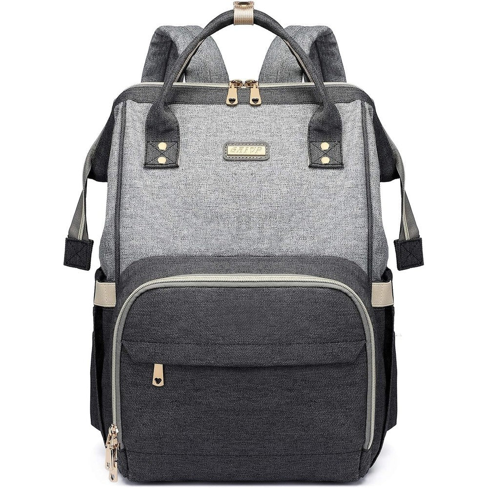 GAIVP diaper bag backpack front view in dark grey and light grey