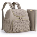 Mommore small diaper bag backpack front view showcasing quilted taupe design