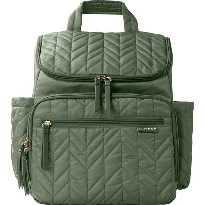 Skip Hop Forma diaper bag backpack front view in sage green