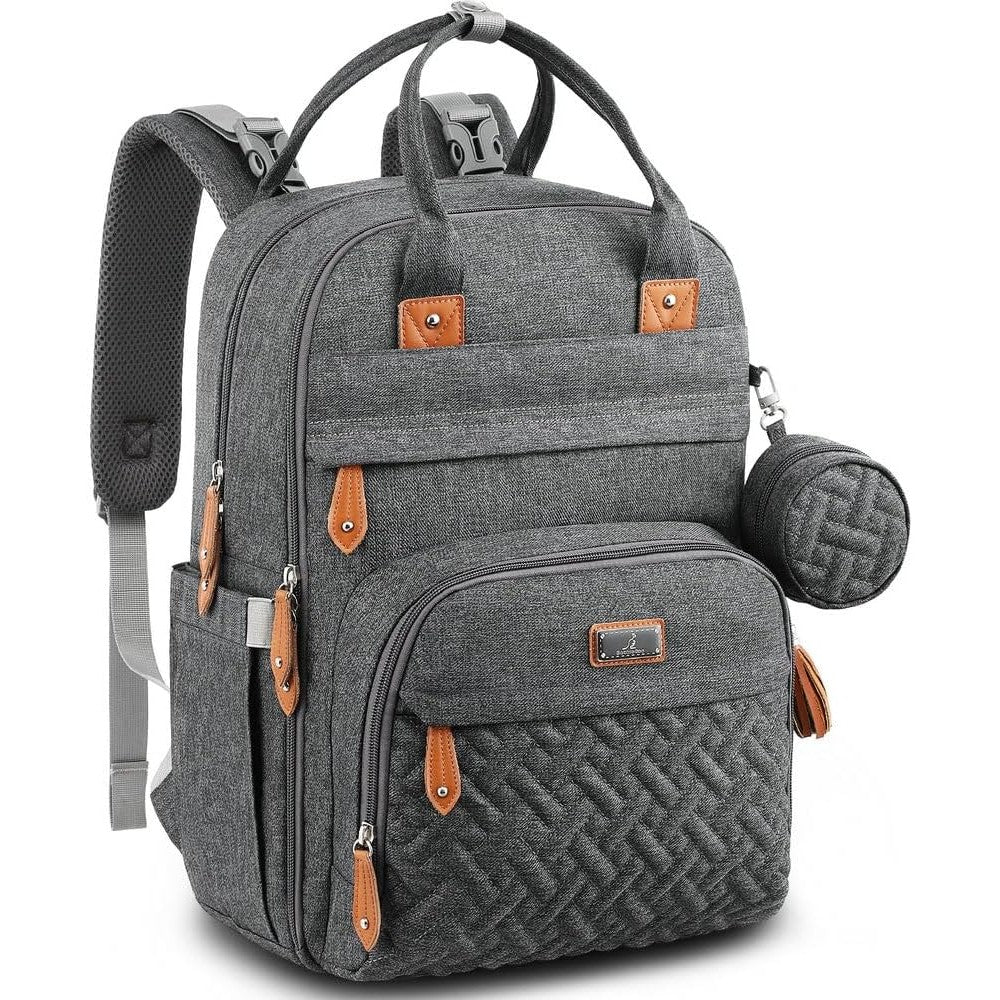 BabbleRoo diaper bag backpack front view in dark gray